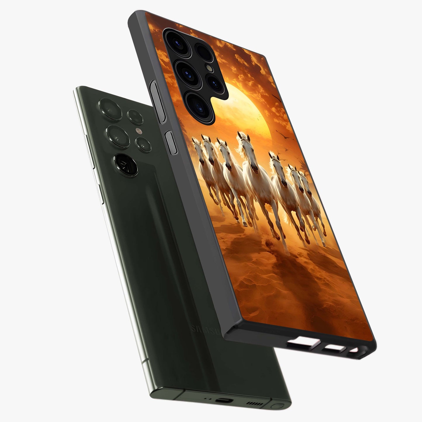 Wild Sunset Majesty Glass Case displayed in angled mockup highlighting vibrant sunset sky design with scenic aesthetic.