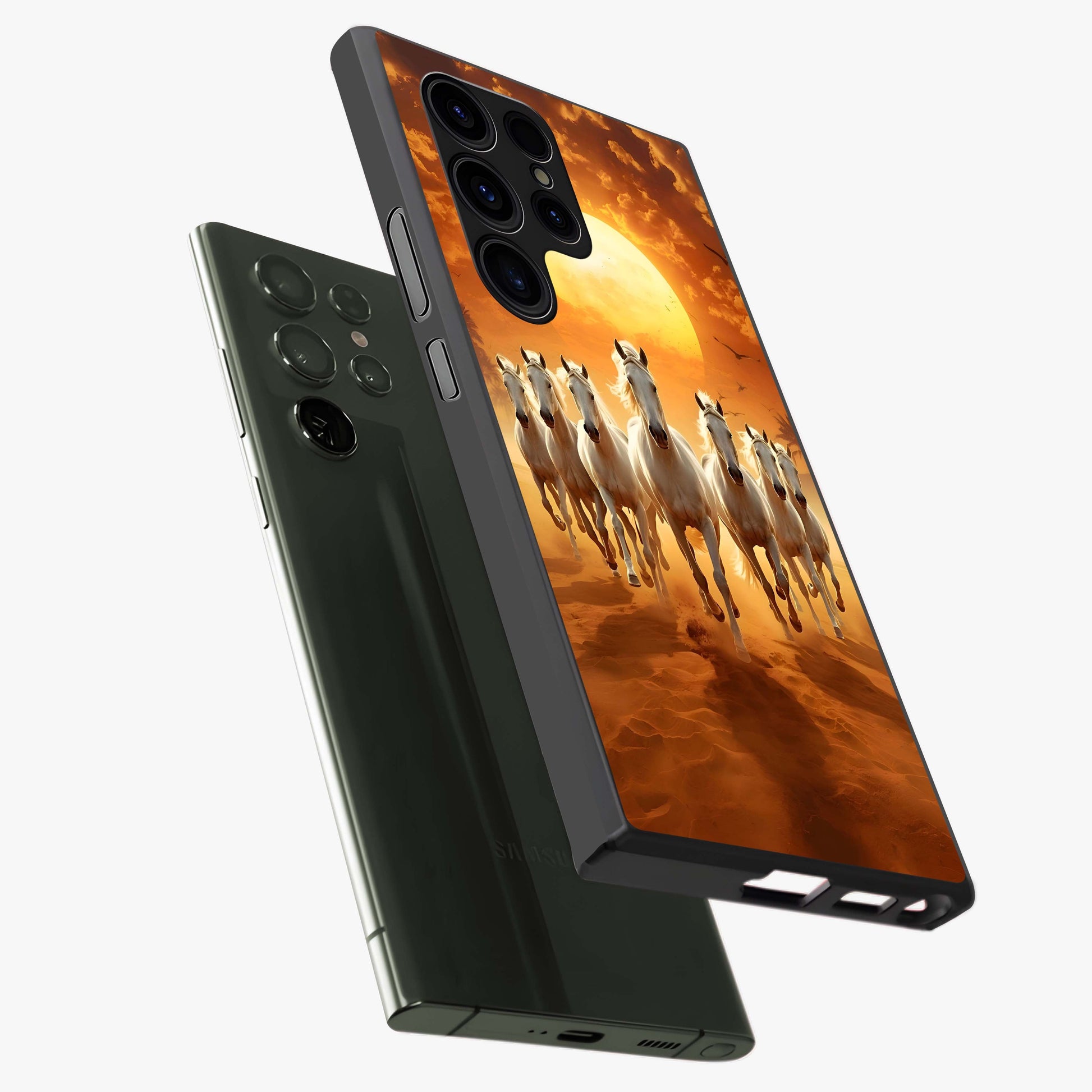 Wild Sunset Majesty Glass Case displayed in angled mockup highlighting vibrant sunset sky design with scenic aesthetic.