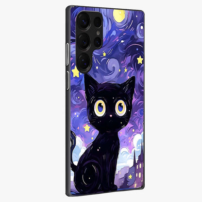 Abstract Cat Art Glass Case upright view showcasing creative feline illustration and aesthetic artistic style.