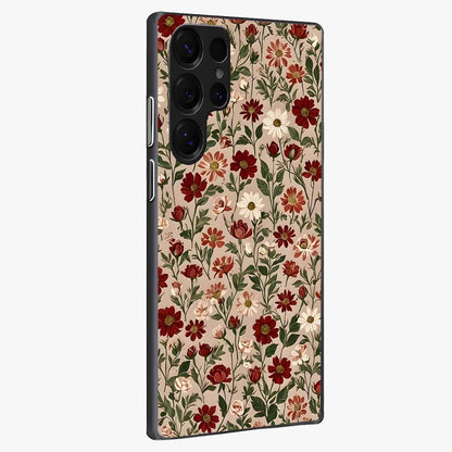 Biege Flower With Leaf Glass Case upright view showcasing delicate beige flower illustration with clean botanical style.