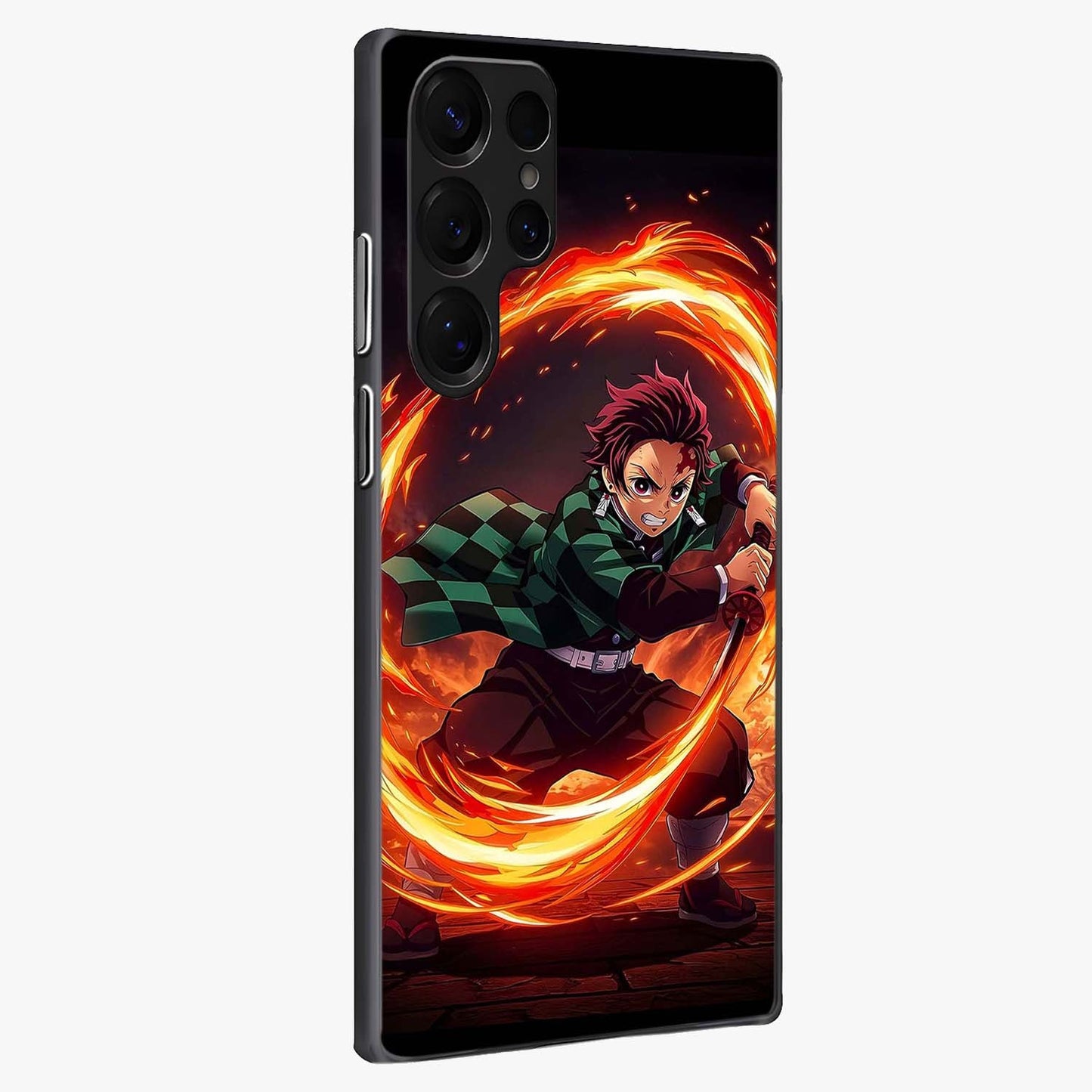 Blazing Sword Resolve Glass Case upright view showcasing dramatic warrior inspired artwork with intense visual style.