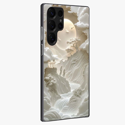 Celestial Origami Glass Case upright view showcasing creative origami artwork with modern celestial style.