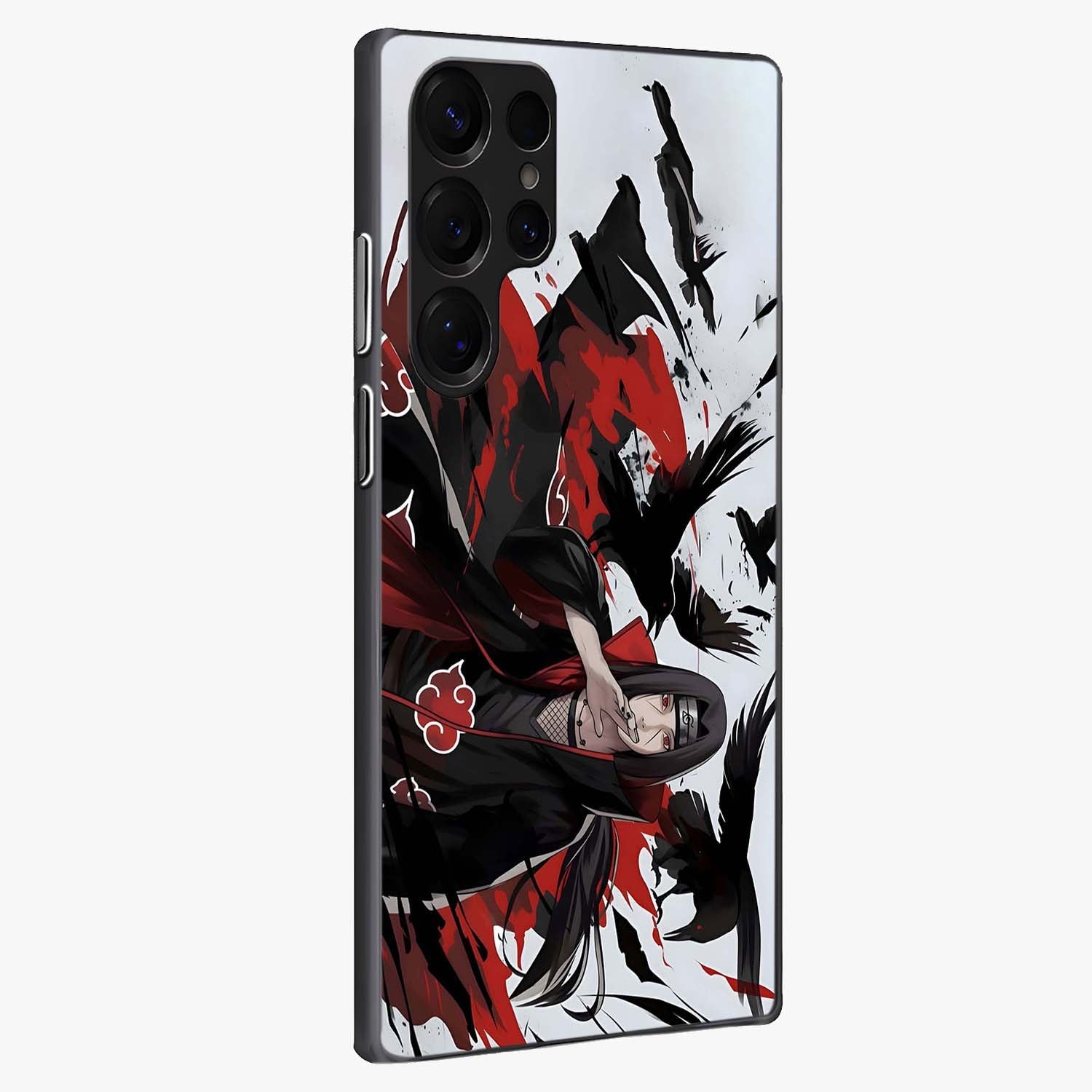 Crimson Crow Illusion Glass Case upright view showcasing striking crow illusion artwork with intense crimson theme.