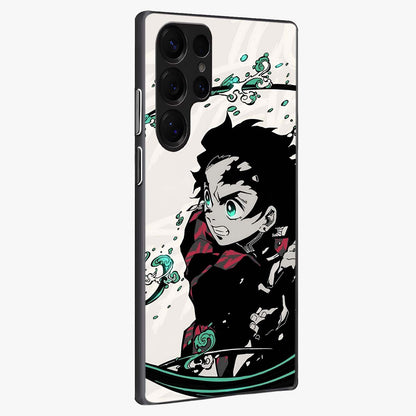 Demon Slayer Glass Case upright view showcasing powerful anime artwork with intense warrior theme.