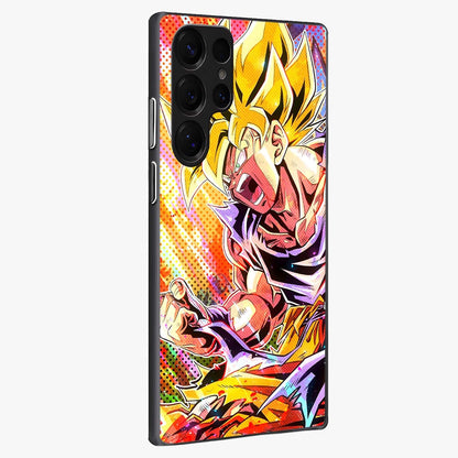Firing Goku Glass Case upright view showcasing energetic anime artwork with bold warrior theme.