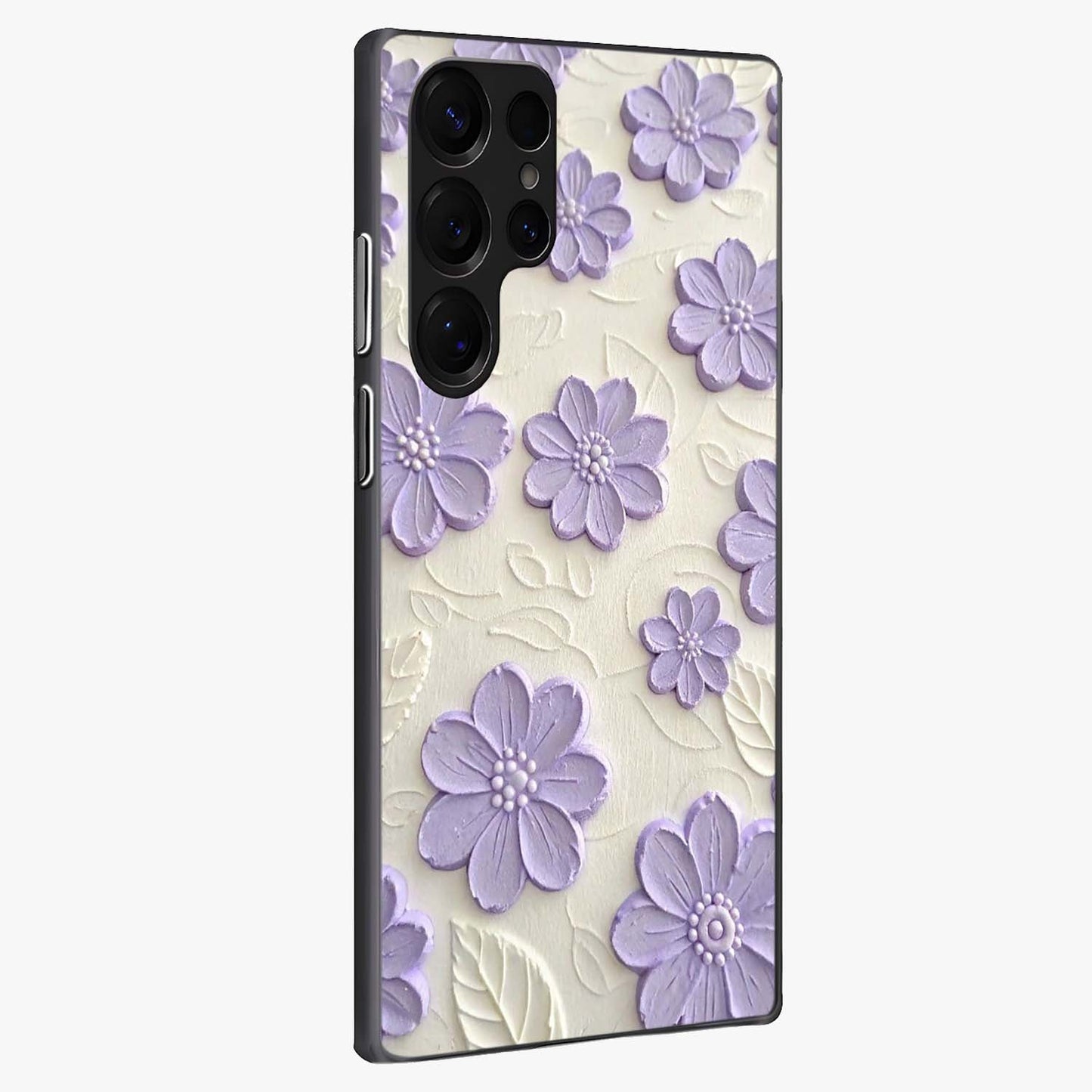 Floral Wall Art With Purple Flowers Glass Case upright view showcasing elegant purple flower artwork with decorative floral theme.