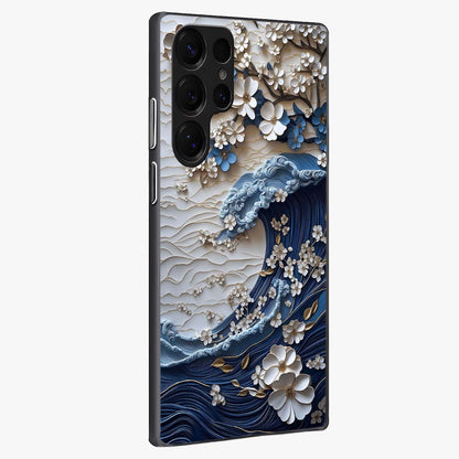 Floral Wave Origami Glass Case upright view showcasing creative floral origami artwork with artistic decorative theme.
