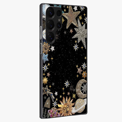 Galactic Jewel Stars Glass Case upright view showcasing glittering star jewel artwork with vibrant galaxy theme.