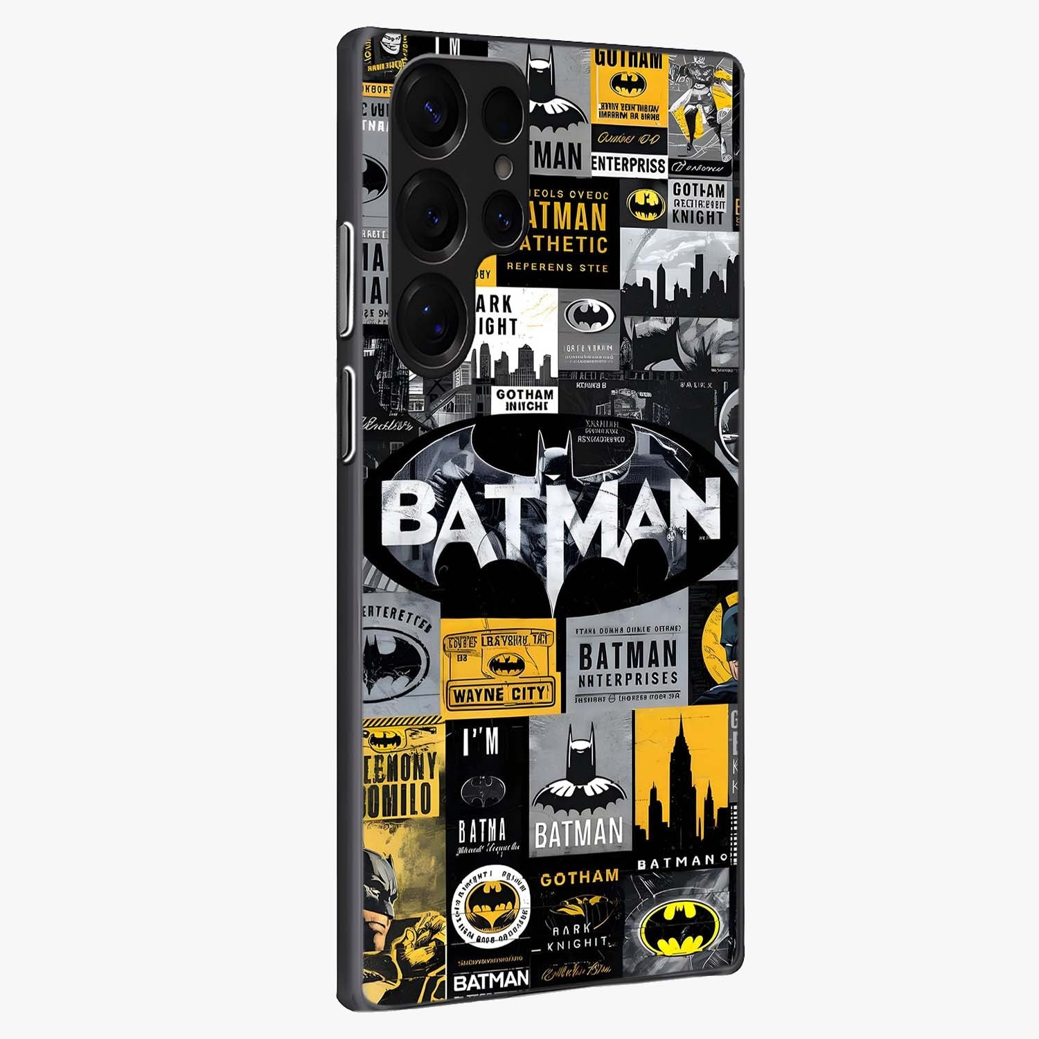 Knight Gotham Rise Glass Case upright view showcasing bold vigilante themed artwork with gothic city vibe.
