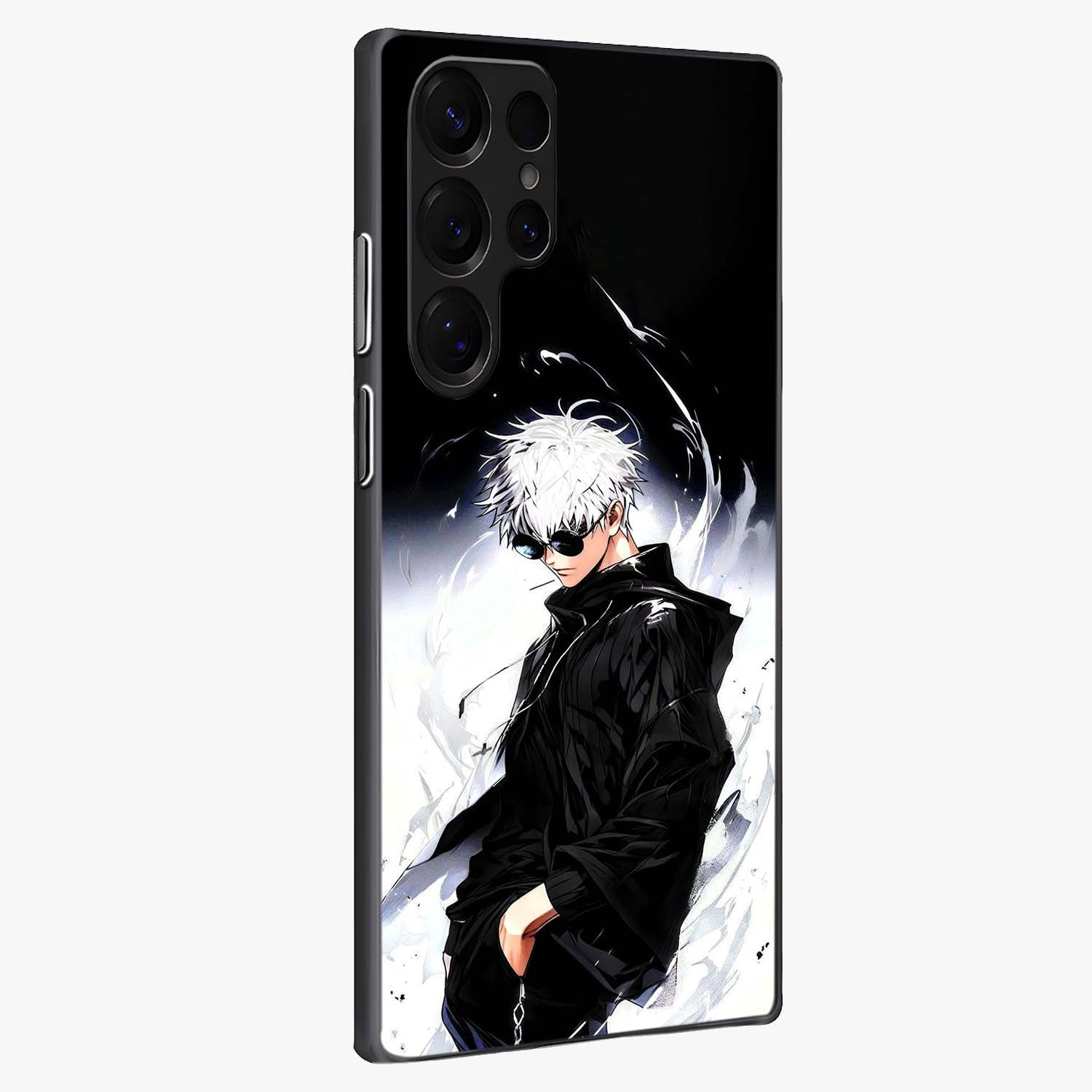 Limitless Shadow King Glass Case upright view showcasing bold shadow warrior artwork with epic fantasy theme.