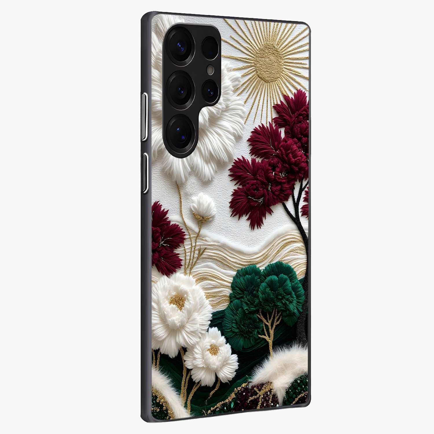 Radiant Bloom Elegance Glass Case upright view showcasing decorative flower artwork with refined botanical theme.