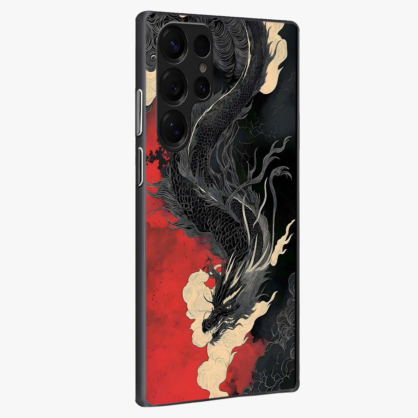 Shadow Dragon Fury Glass Case upright view showcasing intense dragon artwork with dramatic shadow theme.