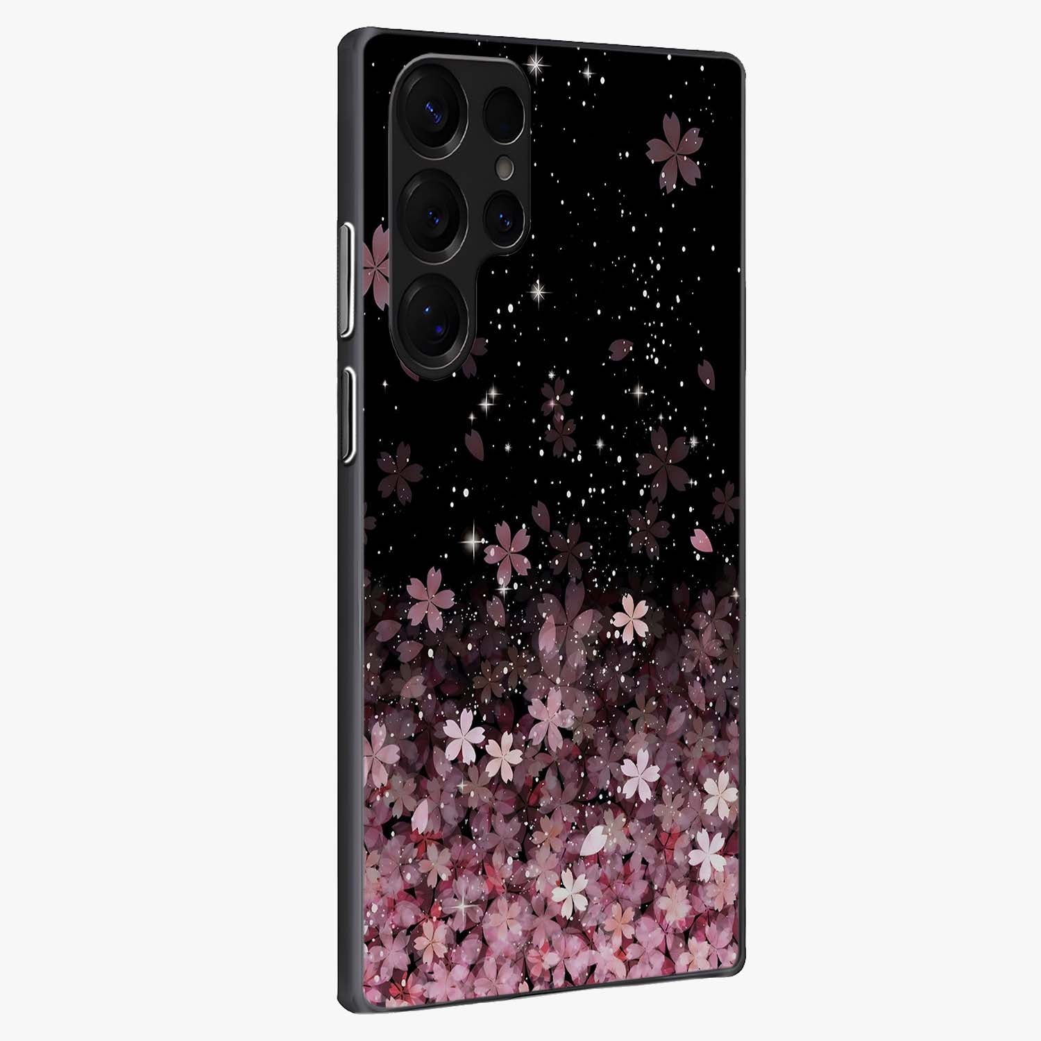 Small Starry Flowers Glass Case upright view showcasing charming floral artwork with dreamy starry theme.