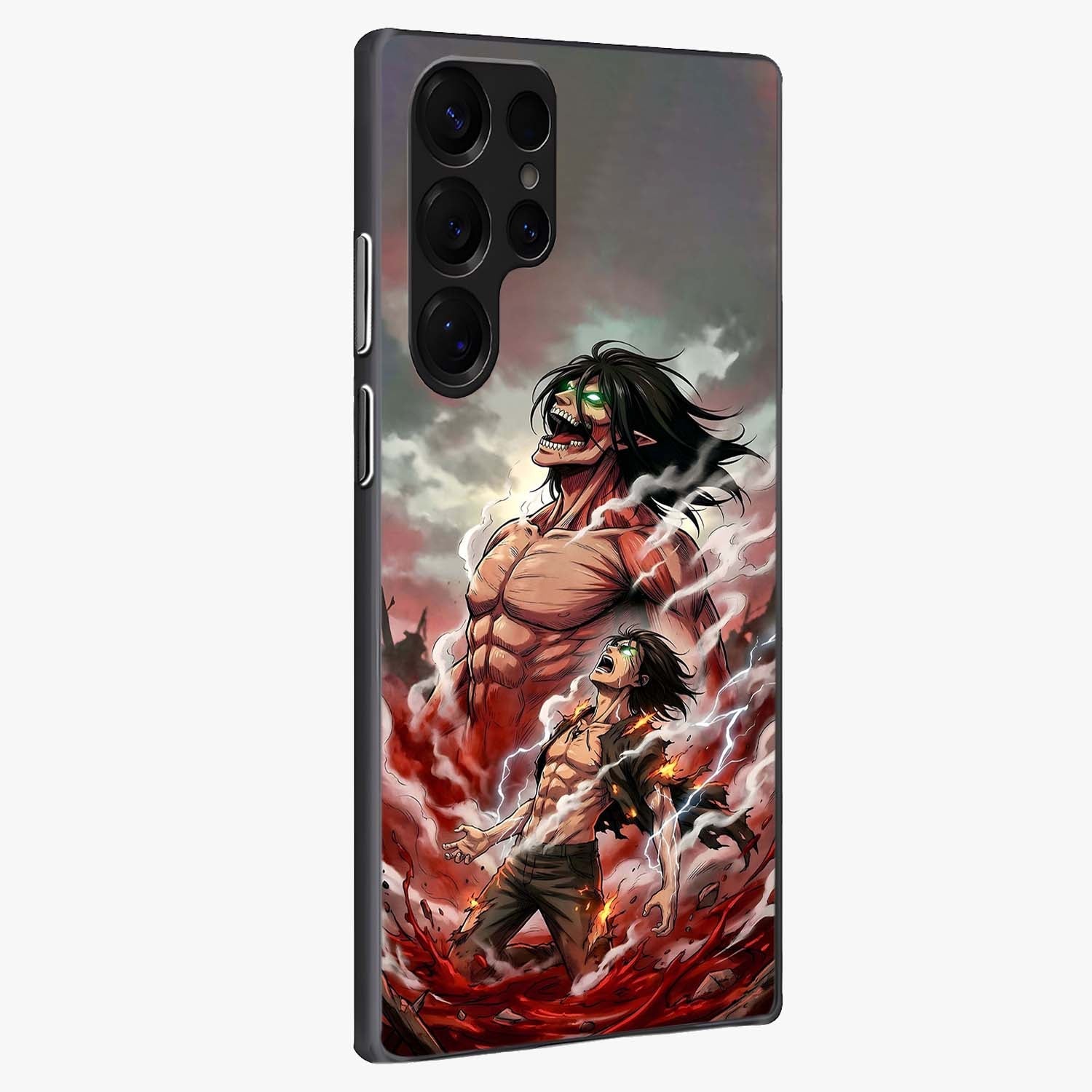 Titan Awakening Fury Glass Case upright view showcasing intense titan artwork with epic fantasy theme.
