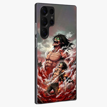Titan Awakening Fury Glass Case upright view showcasing intense titan artwork with epic fantasy theme.