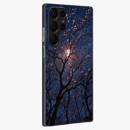Twilight Sakura Serenade Glass Case upright view showcasing beautiful cherry blossom artwork with serene evening theme.