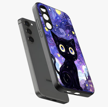 Abstract Cat Art Glass Case displayed in angled mockup highlighting modern abstract cat artwork and sleek glass surface.