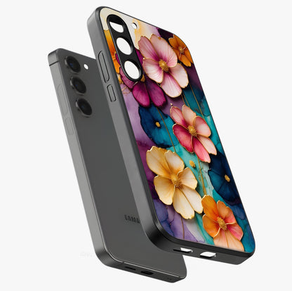 Artlyn Grace Flower Pattern Glass Case displayed in angled mockup highlighting delicate flower pattern design and smooth glass surface.