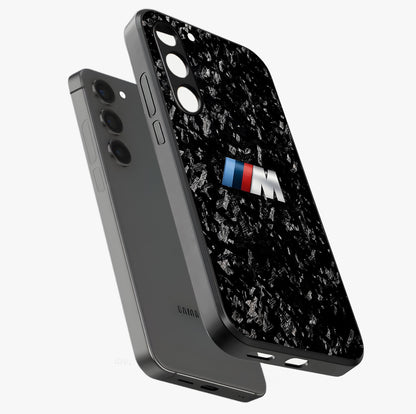 Carbon Speed Mark Glass Case displayed in angled mockup highlighting racing inspired carbon design and sleek aesthetic style.