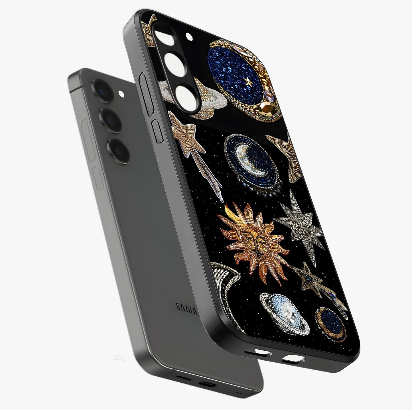 Celestial Gem Constellations Glass Case displayed in angled mockup highlighting gemstone inspired constellation design.