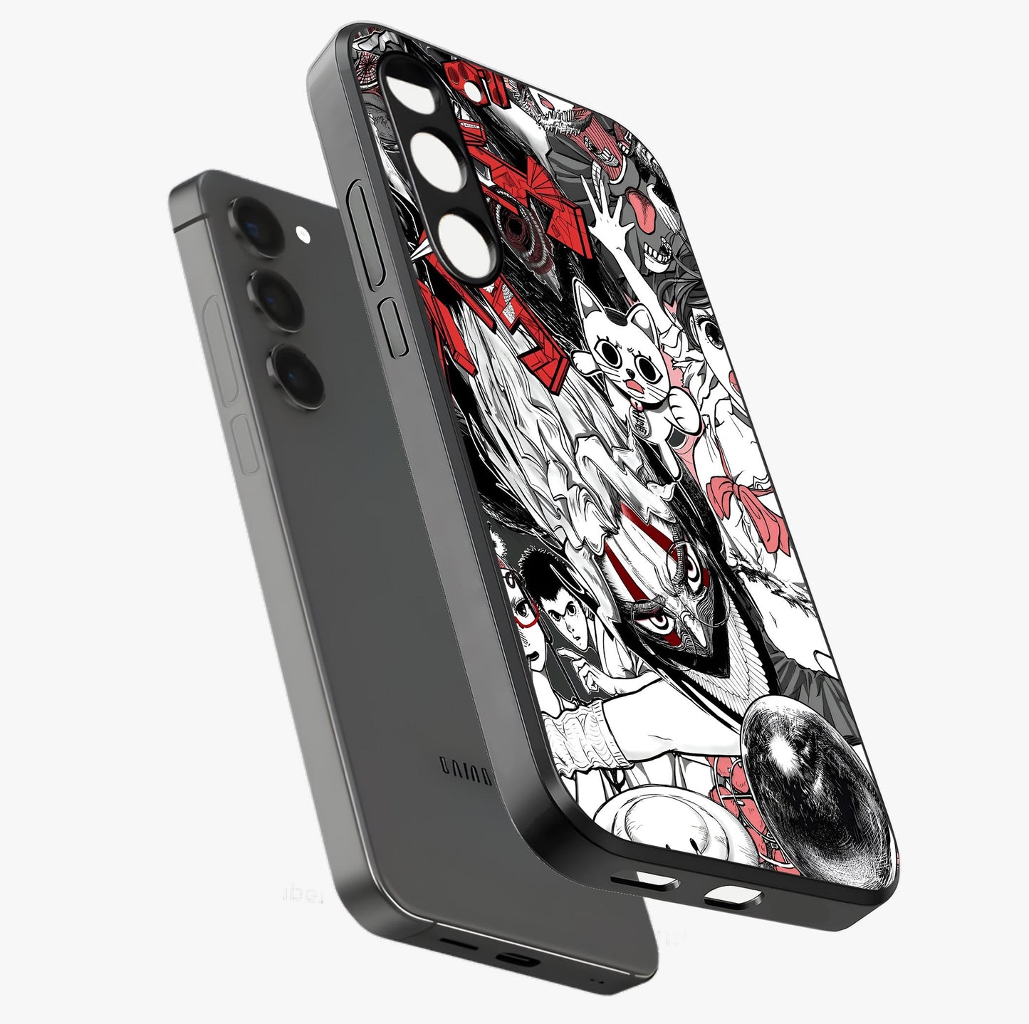 Crimson Chaos Panel Glass Case displayed in angled mockup highlighting chaotic panel style design with modern graphic theme.