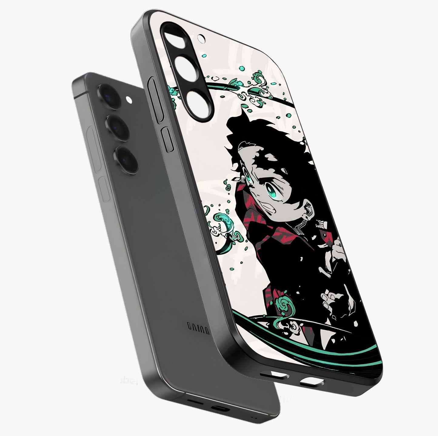 Demon Slayer Glass Case displayed in angled mockup highlighting dramatic anime character design with action aesthetic.