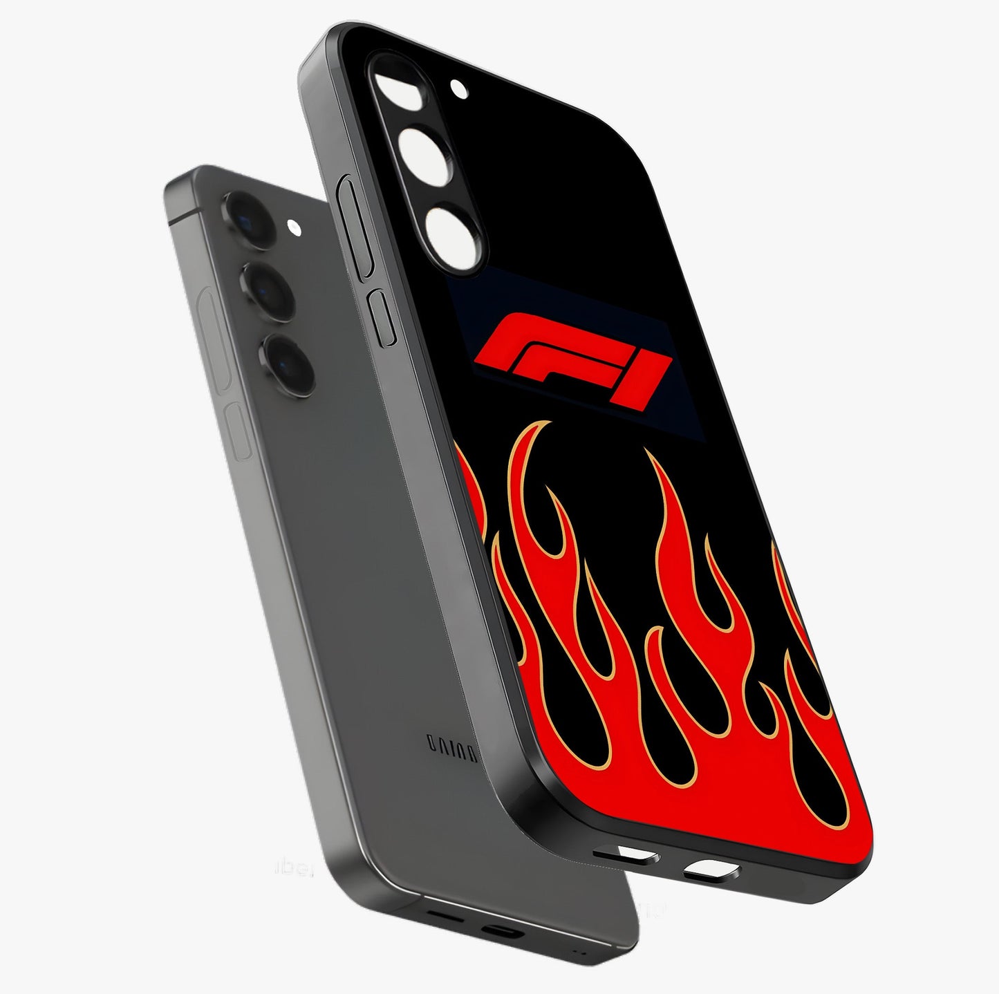 Fire F11 Glass Case displayed in angled mockup highlighting bold fire inspired graphic with energetic aesthetic style.