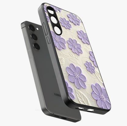 Floral Wall Art With Purple Flowers Glass Case displayed in angled mockup highlighting vibrant purple floral illustration with artistic aesthetic.