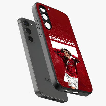 Goal Celebration Legacy Glass Case displayed in angled mockup highlighting energetic sports celebration design with bold athletic theme.