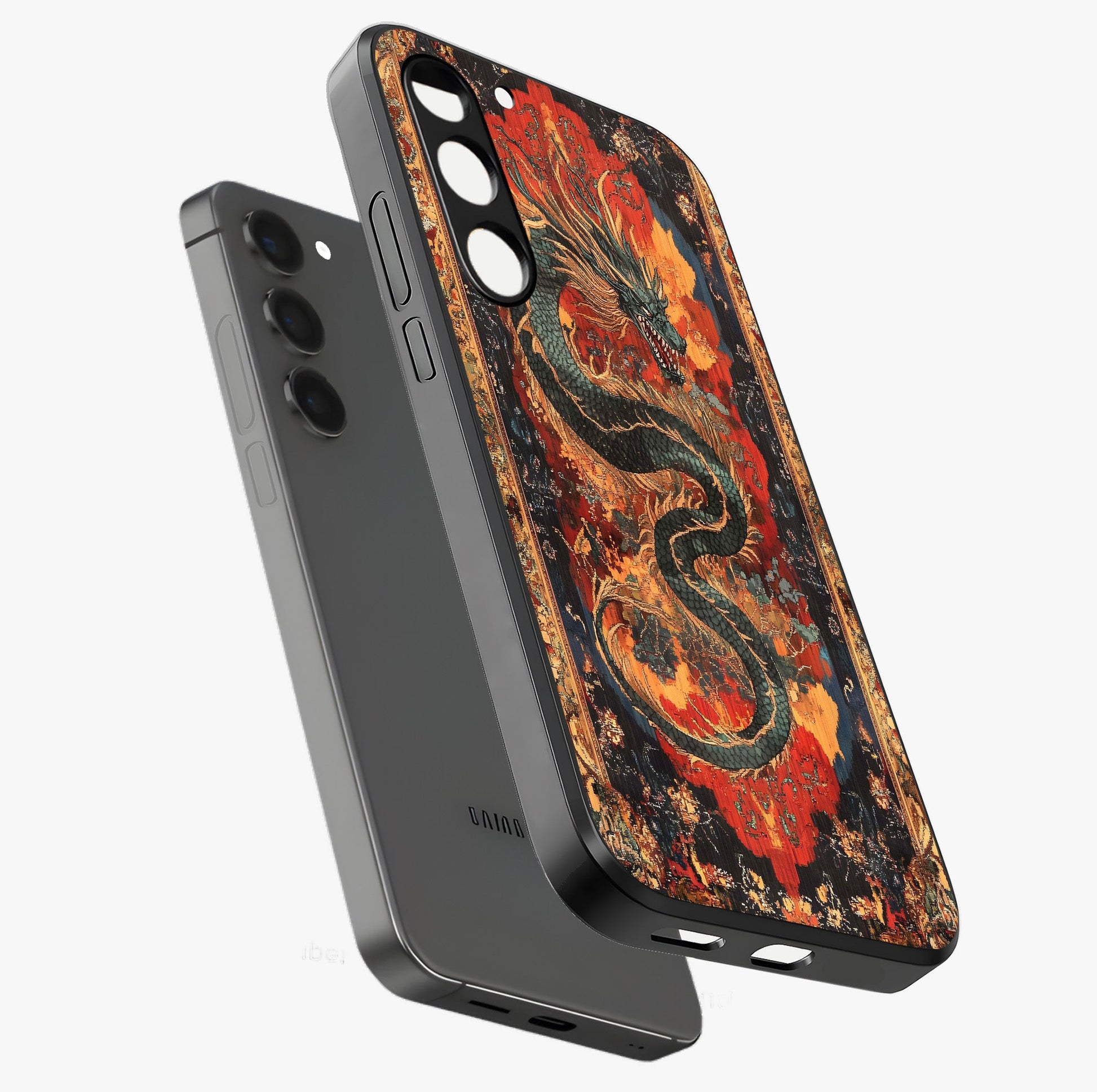 Inferno Dragon Soul Glass Case displayed in angled mockup highlighting powerful dragon illustration with inferno aesthetic.