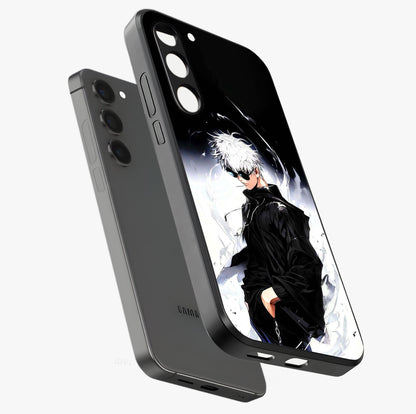 Limitless Shadow King Glass Case displayed in angled mockup highlighting dramatic dark hero design with intense aesthetic.
