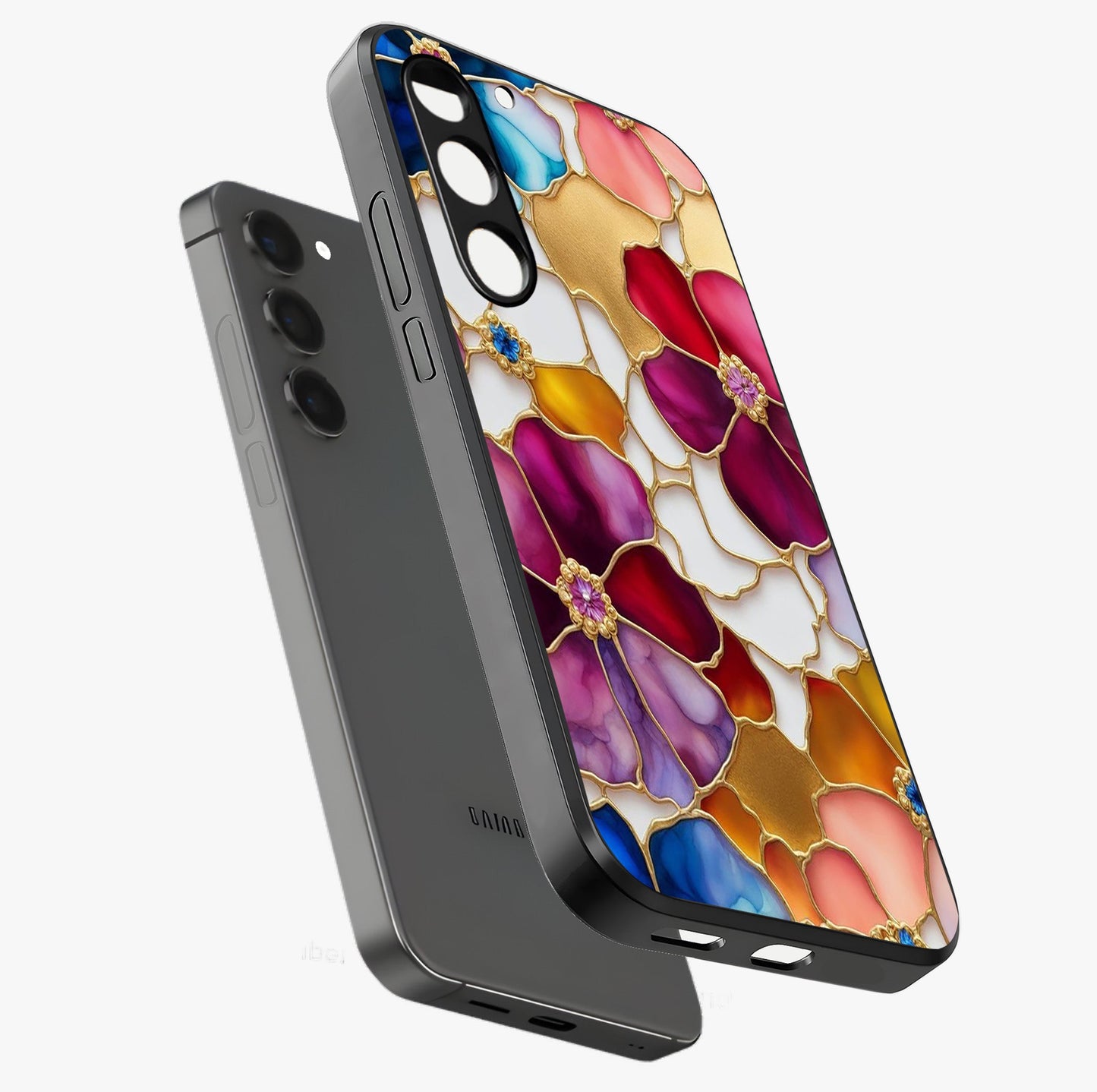Marble Flower Pattern Glass Case displayed in angled mockup highlighting elegant marble floral design with modern aesthetic.