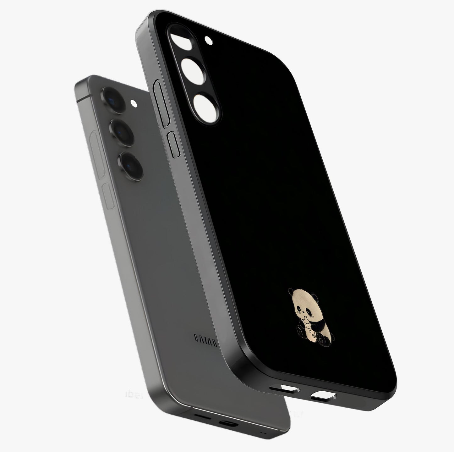 Midnight Panda Love Glass Case displayed in angled mockup highlighting adorable panda illustration with midnight aesthetic.