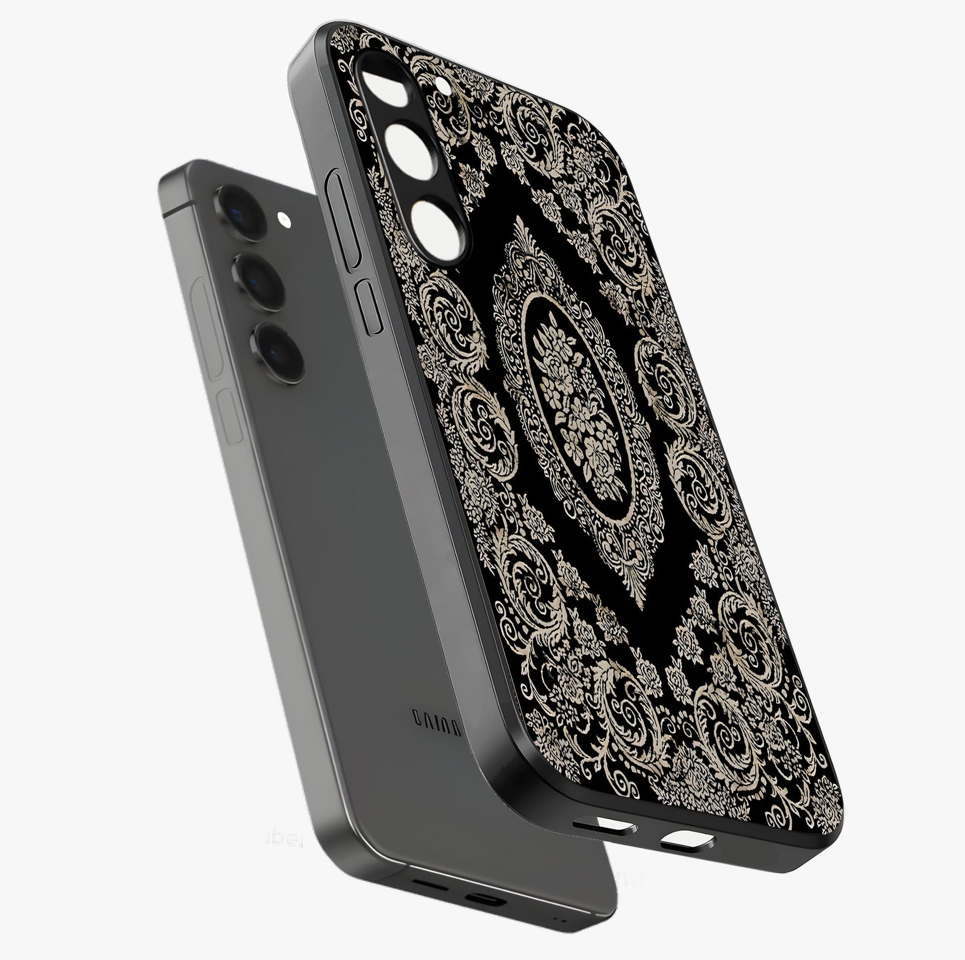 Noir Bloom Elegance Glass Case displayed in angled mockup highlighting refined flower design with stylish noir aesthetic.