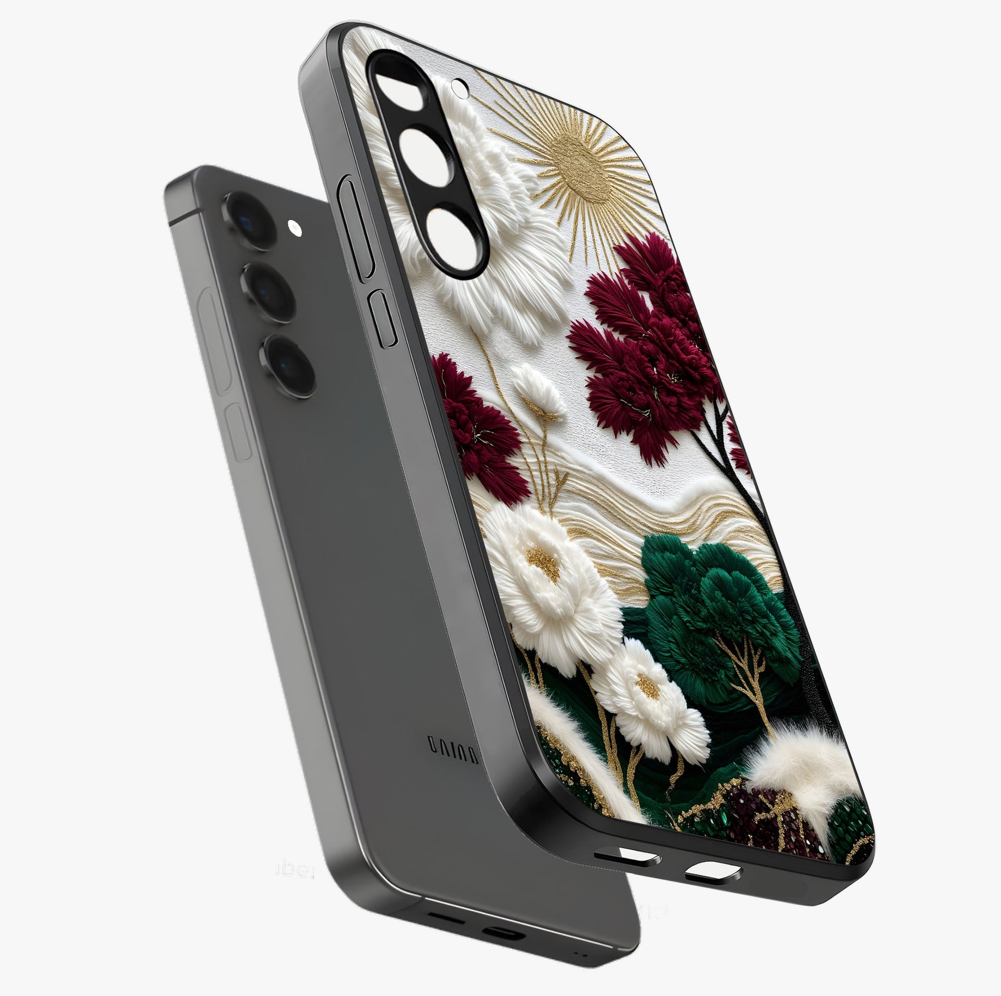 Radiant Bloom Elegance Glass Case displayed in angled mockup highlighting graceful floral design with radiant aesthetic style.