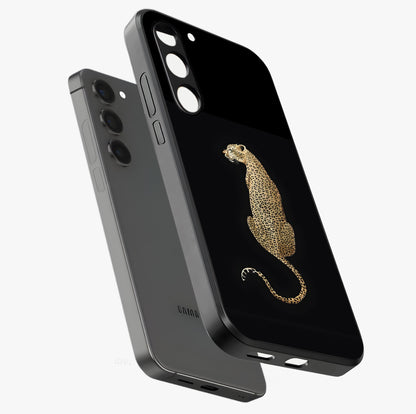 Regal Leopard Glass Case displayed in angled mockup highlighting powerful animal illustration with stylish wild aesthetic.