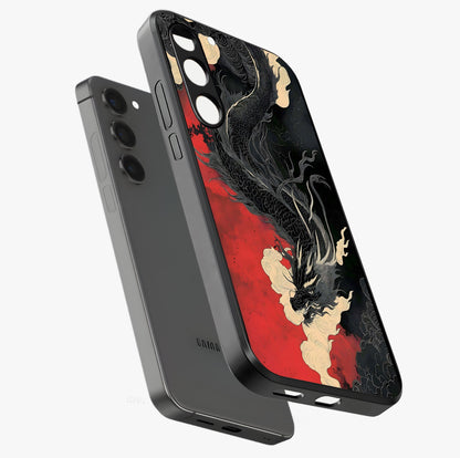 Shadow Dragon Fury Glass Case displayed in angled mockup highlighting powerful dragon illustration with dark fantasy aesthetic.