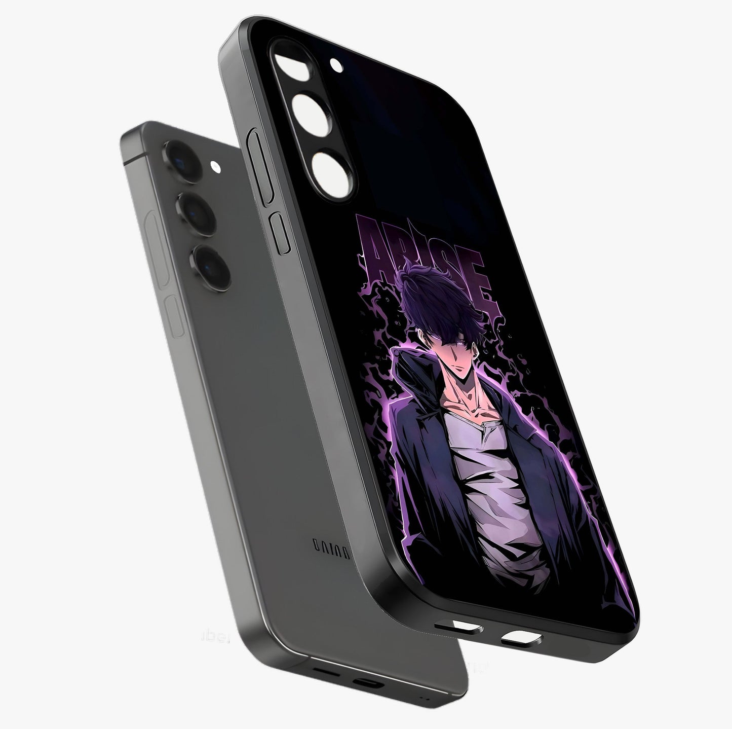 Shadow Monarch Awakening Glass Case displayed in angled mockup highlighting dramatic shadow warrior design with fantasy aesthetic.