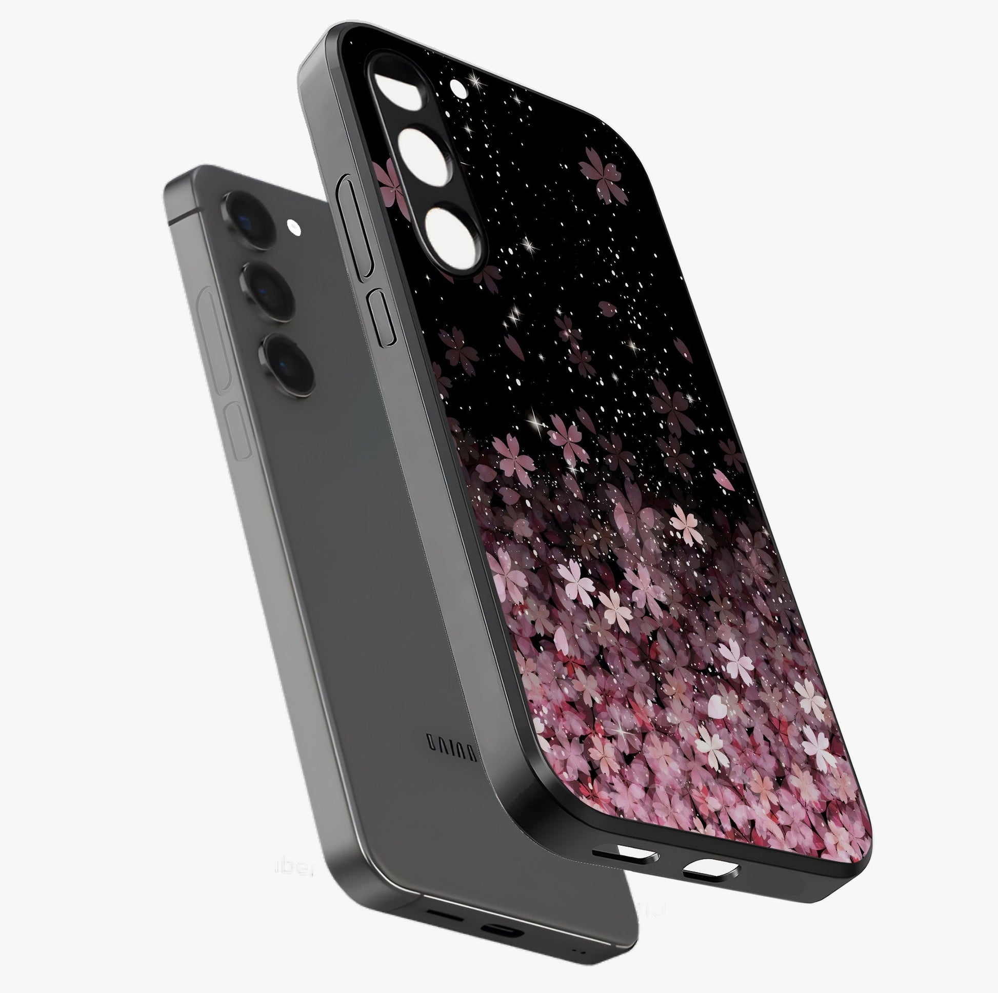 Small Starry Flowers Glass Case displayed in angled mockup highlighting tiny flower pattern with celestial aesthetic style.