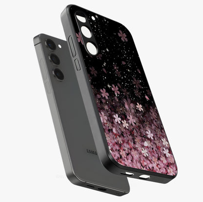 Small Starry Flowers Glass Case displayed in angled mockup highlighting tiny flower pattern with celestial aesthetic style.