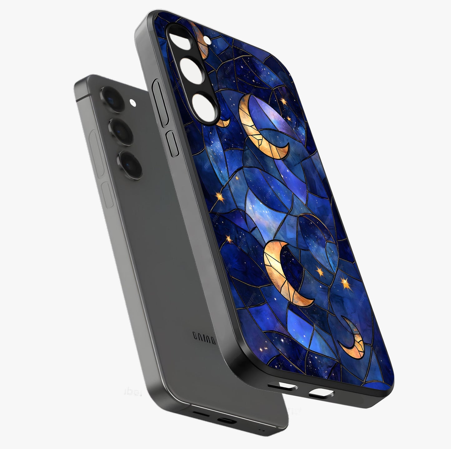 Starlit Sky Tapestry Glass Case displayed in angled mockup highlighting celestial night pattern with artistic aesthetic style.