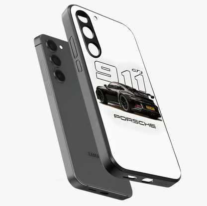 Turbo Legacy Icon Glass Case displayed in angled mockup highlighting dynamic automotive design with performance aesthetic.
