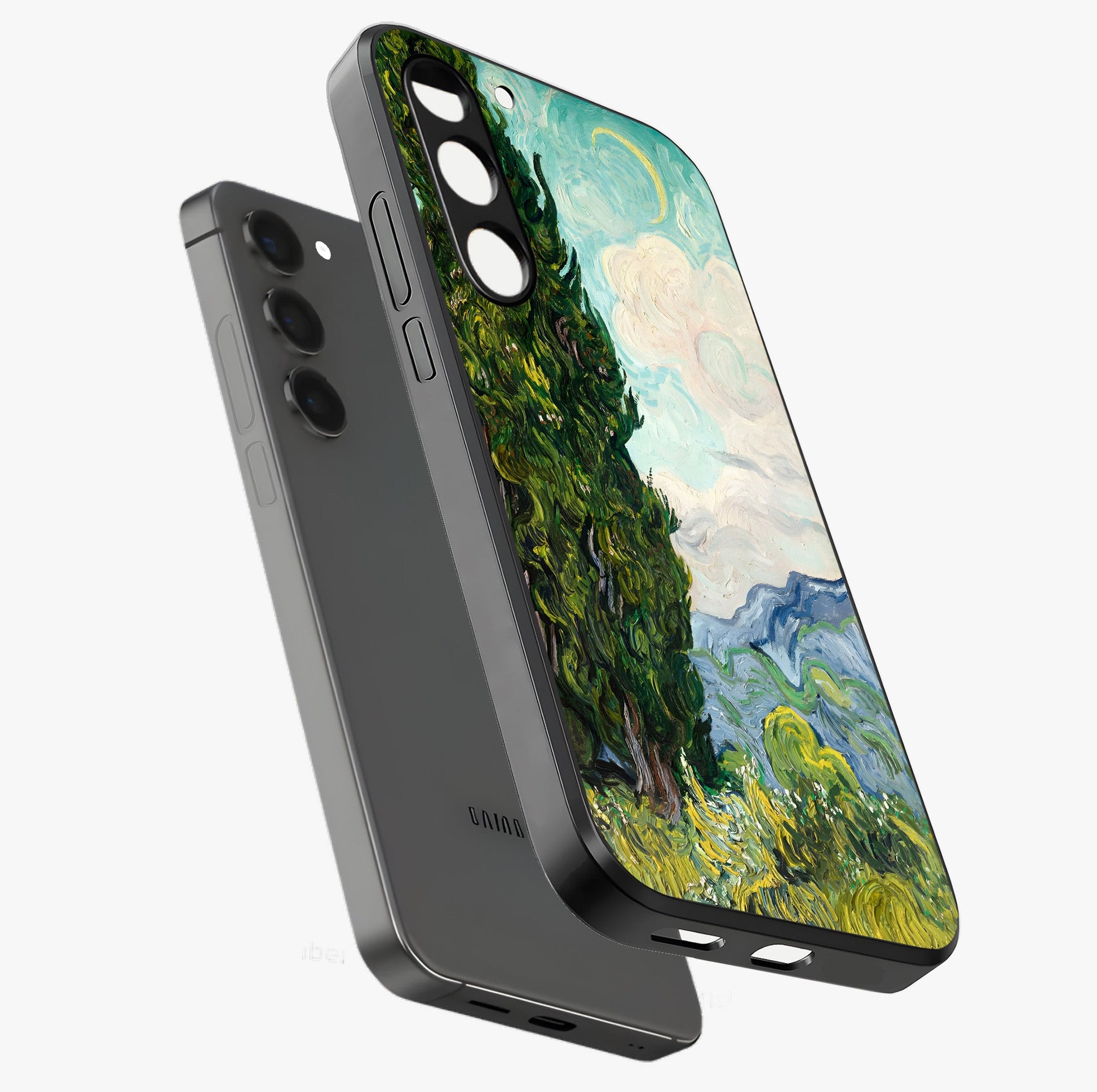 Van Gogh Vintage Art Glass Case displayed in angled mockup highlighting textured brushstroke design with classic aesthetic.