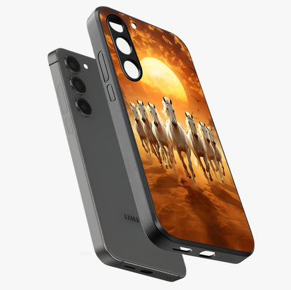 Wild Sunset Majesty Glass Case displayed in angled mockup highlighting vibrant sunset sky design with scenic aesthetic.