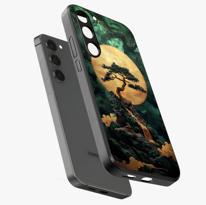 Zen Moon Rise Glass Case displayed in angled mockup highlighting peaceful lunar design with zen aesthetic style.