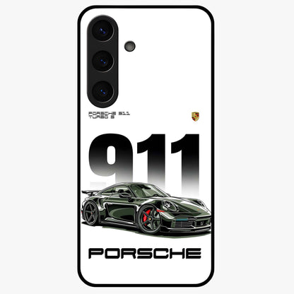 911 Turbo Dominance Glass Case showing clean flat back view with bold 911 sports car artwork and glossy glass finish.