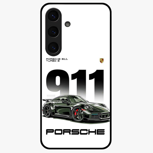 911 Turbo Dominance Glass Case showing clean flat back view with bold 911 sports car artwork and glossy glass finish.