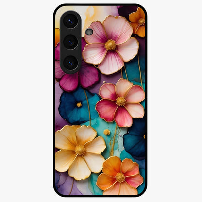 Artlyn Grace Flower Pattern Glass Case showing flat back view with elegant floral pattern artwork and glossy glass finish.