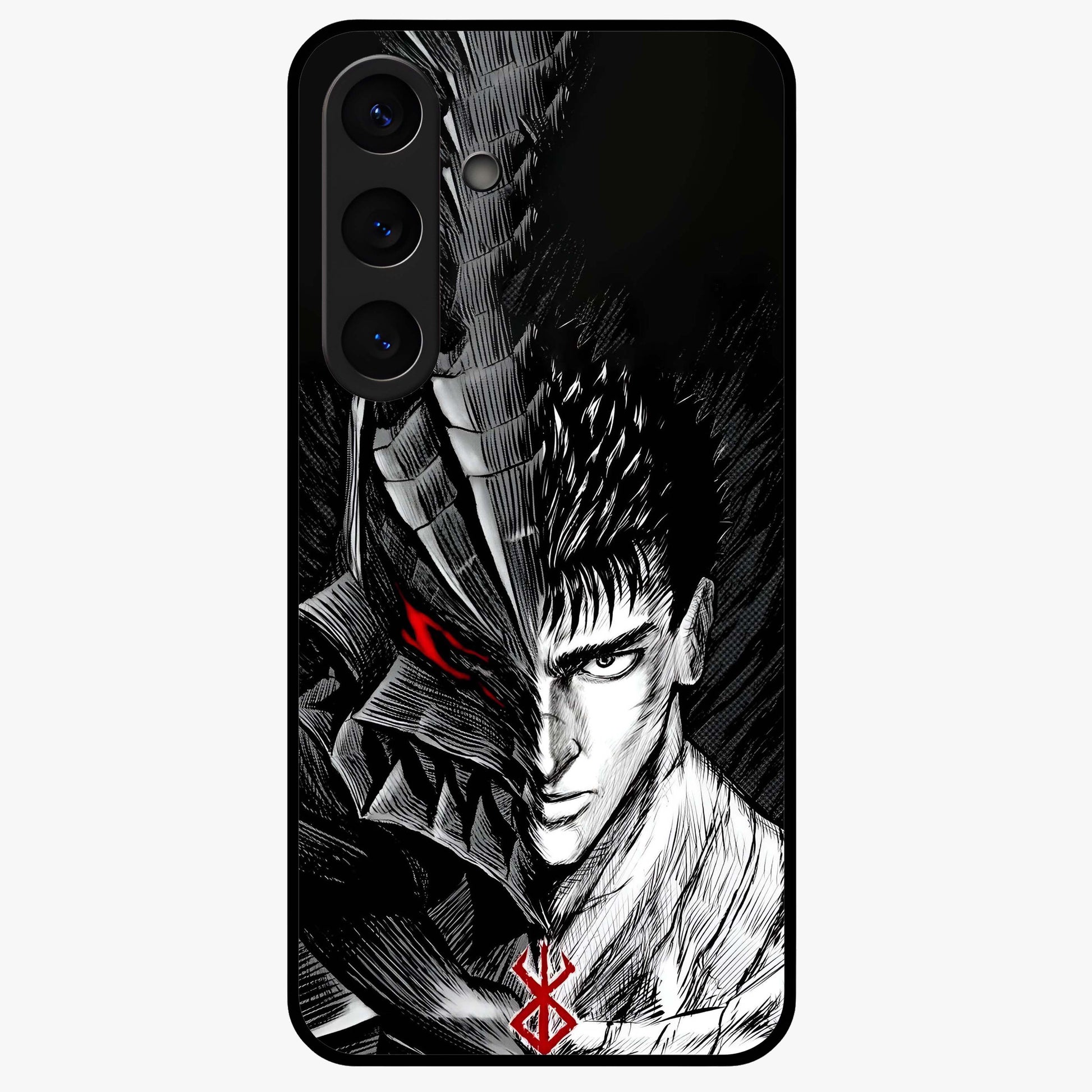 Berserker Blood Oath Glass Case showing flat back view with fierce warrior inspired artwork and glossy glass finish.