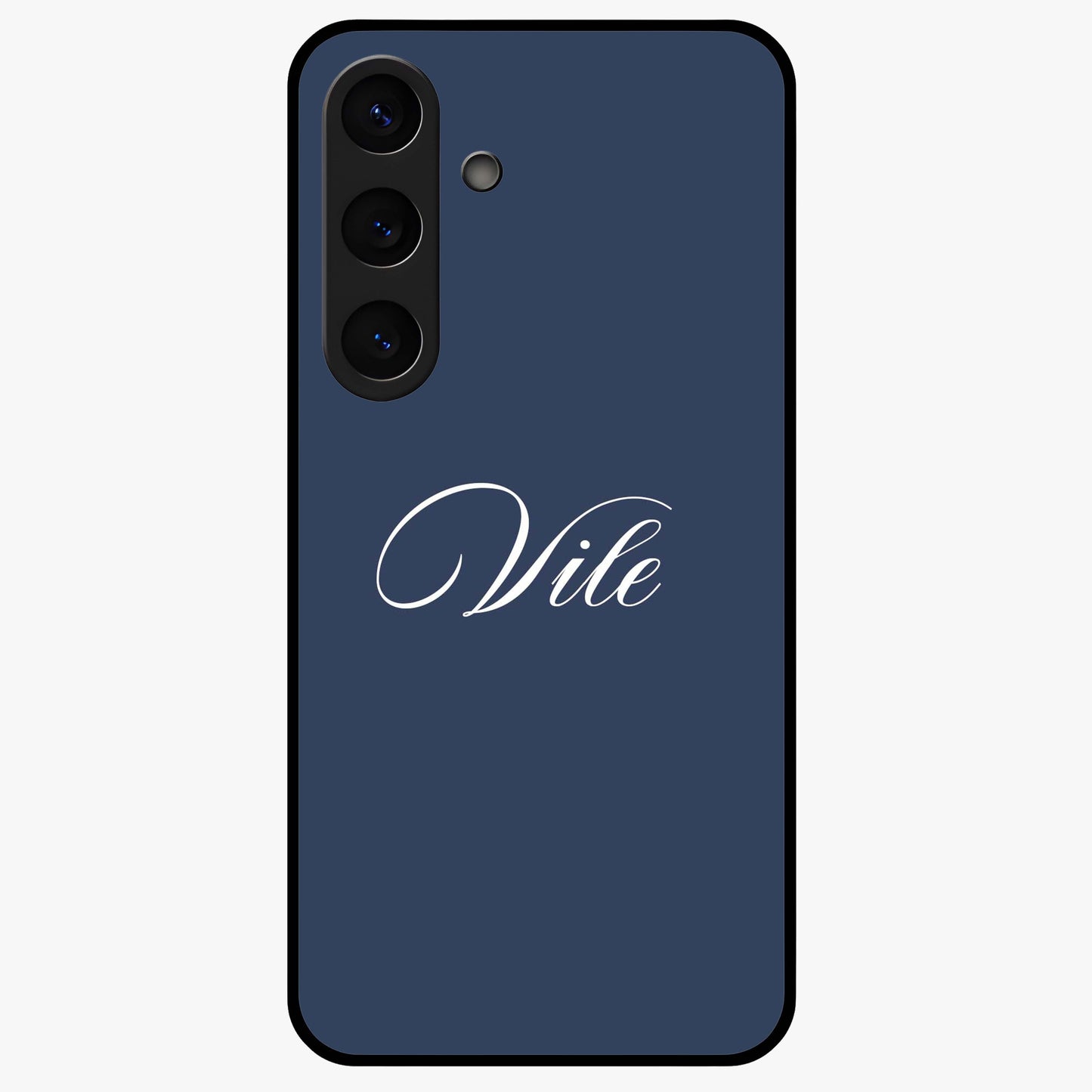 Blue Background Personalized Custom Name Glass Case showing flat back view with minimal blue background and custom name design.